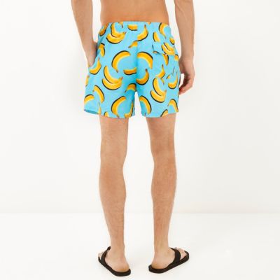 Blue banana print swim shorts
